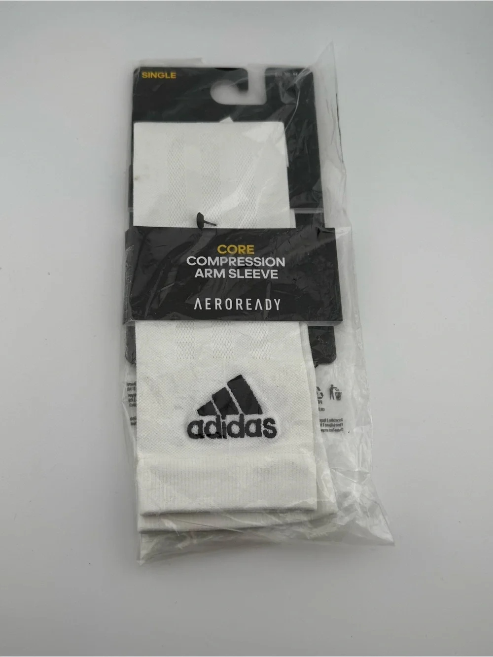 adidas White Core Compression Arm Sleeve Black Logo S/M New
